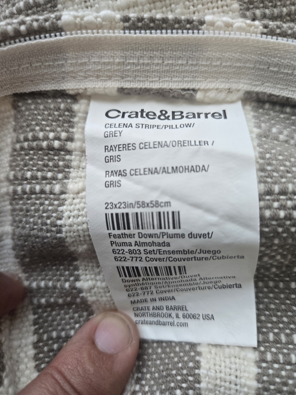 Crate&Barrel Bundle Of 5 Grey Striped Accent Pillow Cover - Picture 2 of 5